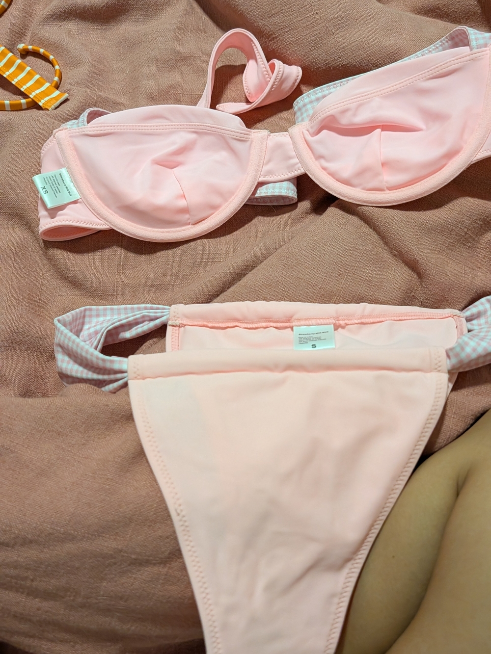 Strawberry Milk Mob Pink Gingham-Accent Bikini Set